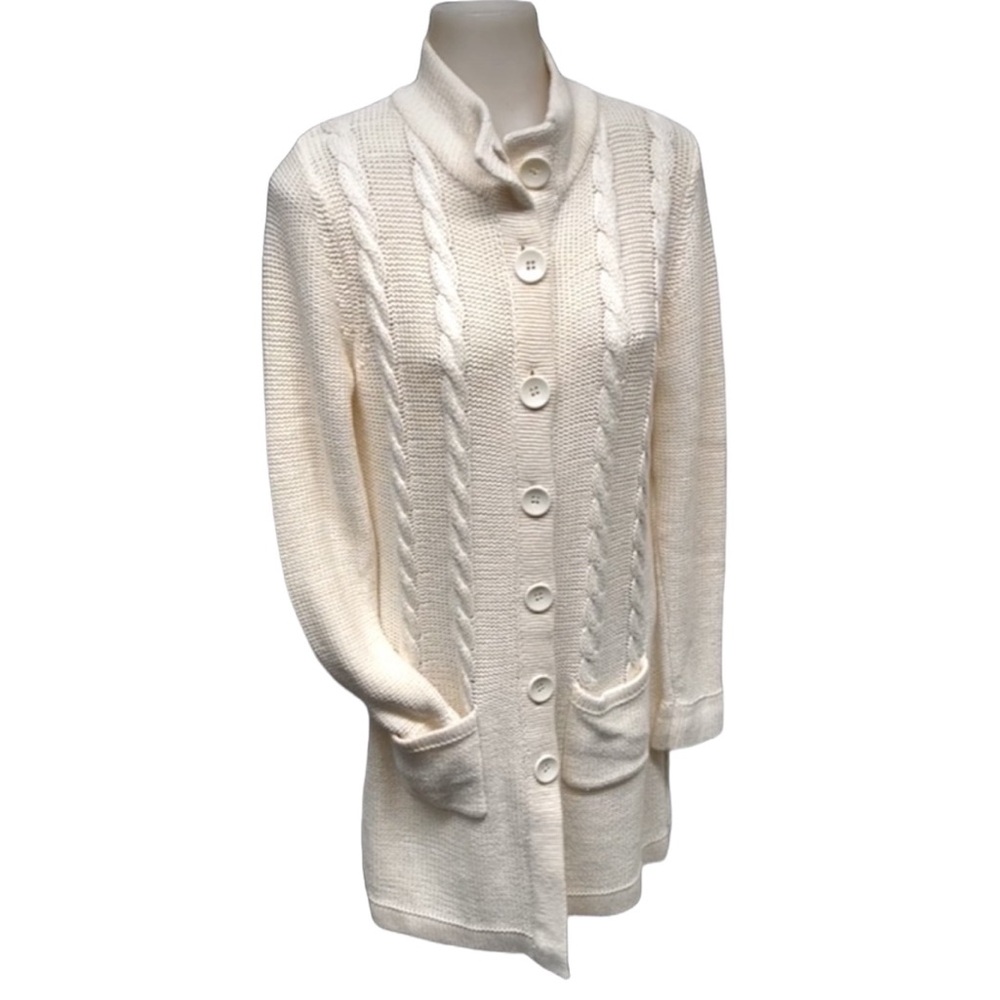 CHADWICKS Chunky Cardigan Sweater Cable Detail Knit Button Down 2 Pocket